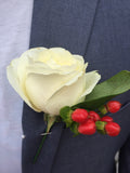 White Rose & Berry Buttonhole